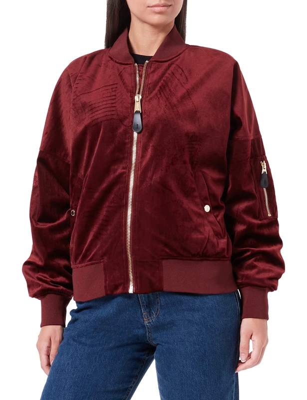 Alpha Industries Women's MA-1 OS LW Velvet Bomber Jacket for Ladies, Burgundy, M