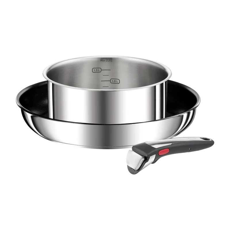 Tefal Ingenio Preference On Frying Pan Set 26 cm + 18 cm Saucepan + Removable Handle, Induction Safe, Non-Stick, Titanium Coated, Thermo-Signal, PFOA Free, Dishwasher and Oven Safe