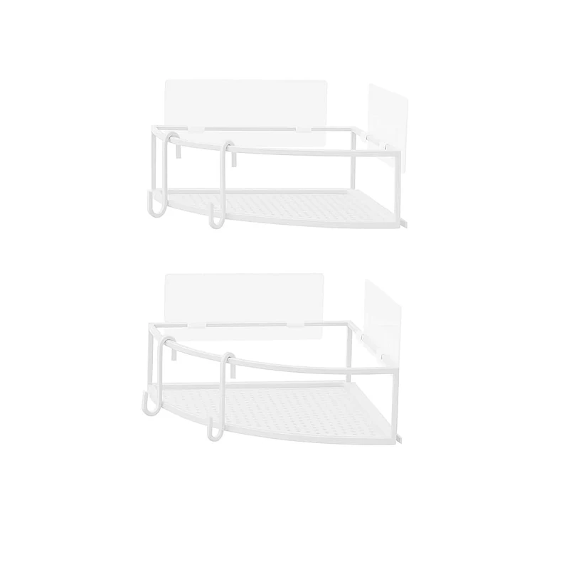 Umbra Cubiko Shower Corner Shelf, Metal Floating Shelves with Adhesive Mounting Strips, 2-Pack, White