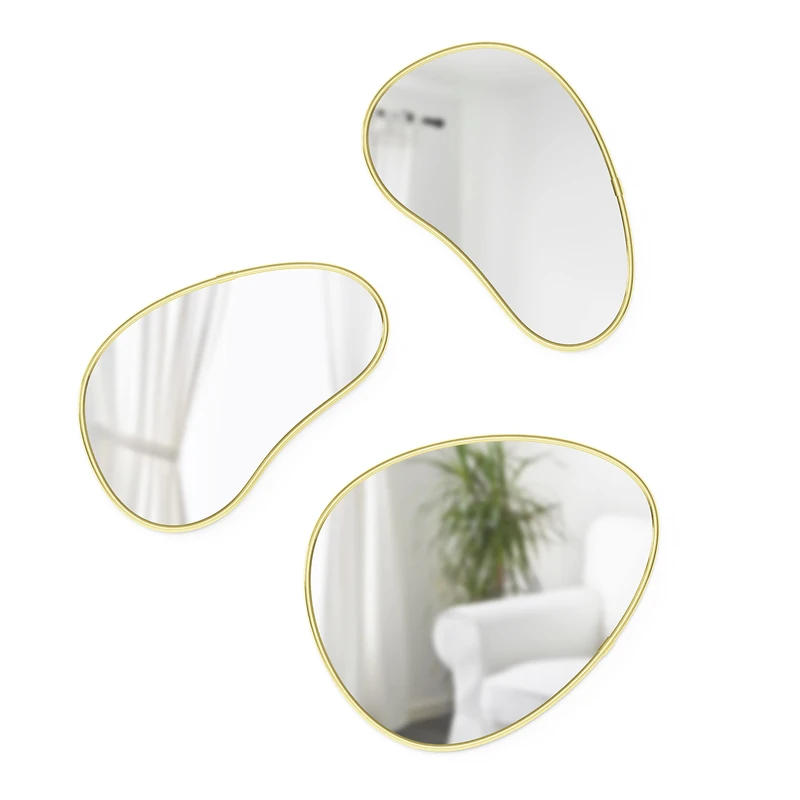 Umbra Pebble Wall Mirror Small Set of 3, Modern Design, Brass