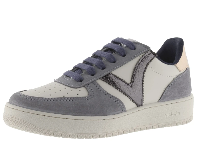 victoria Madrid Leather Effect Low-Top Trainers & Split Leather & Metallic Pieces in Contrast 1258222 for Women GLACIAR 37