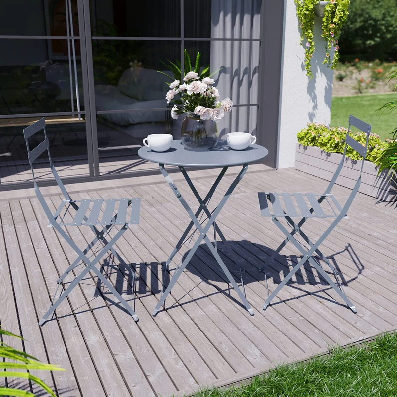 Garden Vida Porto 2 Seater Metal Folding 3 pcs Bistro Set For Garden, Patio And Balcony (Dark Grey)
