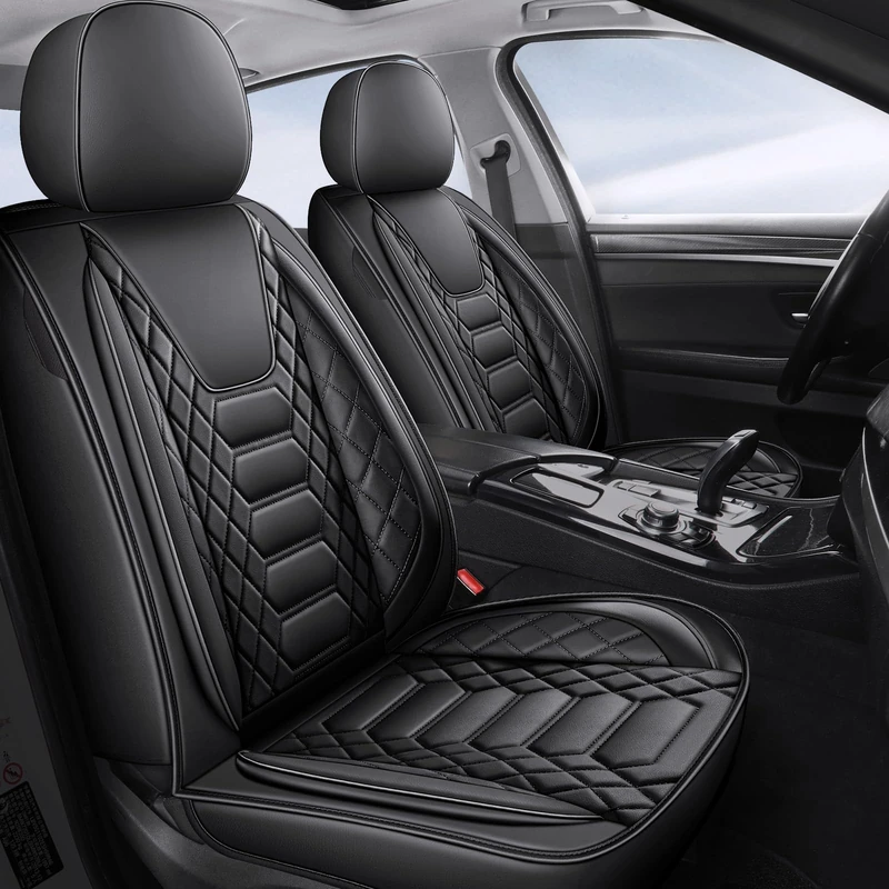 FREESOO Car Seat Covers Leather, Seat Cover Automotive Cushion Protector Accessories Airbag Compatible Universal Fit for 5 Seats Vehicle (Black 8)