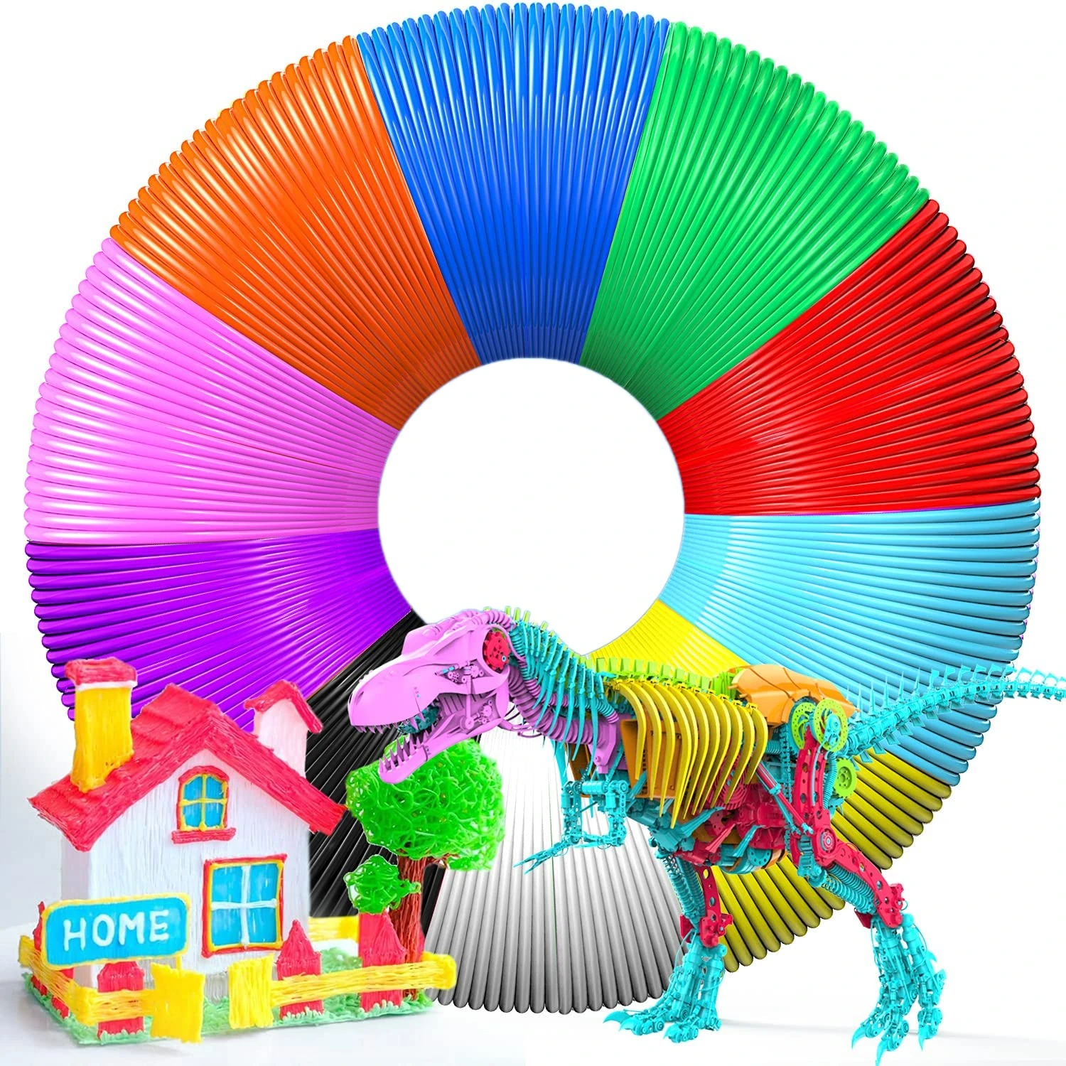 Senelux 10 Colors 3D Printing Pen PCL Filament Refills, 1.75mm PCL Filament, Each Color 10M, Total 100M Lengths, High-Precision Diameter Filament, Non-Toxic Non-Clogging for Kids