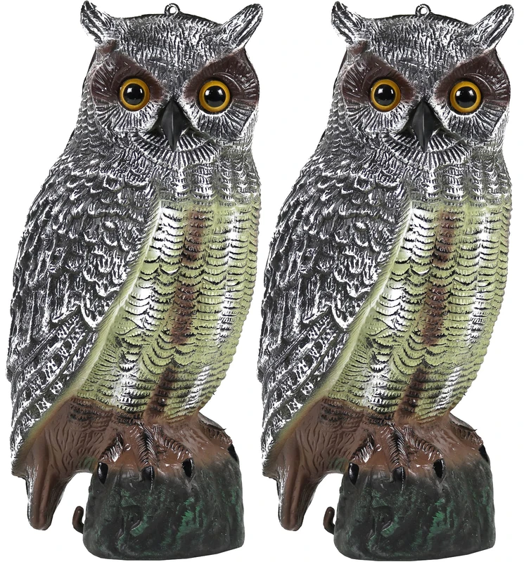 Galashield Owl Decoy | Plastic Owls to Scare Birds Away | Owl Statue for Garden & Outdoors [Pack of 2]