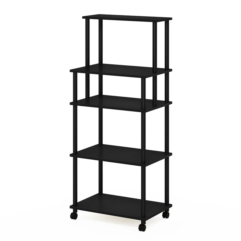 Furinno TURN-N-TUBE Bakers Rack with Wheels, 5-Tier Kitchen Storage Cart, Kitchen Cart, Coffee Bar, Pantry Organizers and Storage, Americano