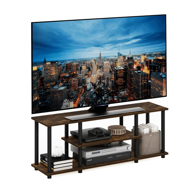 Furinno TURN-N-TUBE TV Stand, 3-Tier Entertainment Center with Open Shelves, TV Console for TV up to 50 Inch, for Living Room, Bedroom, Amber Pine
