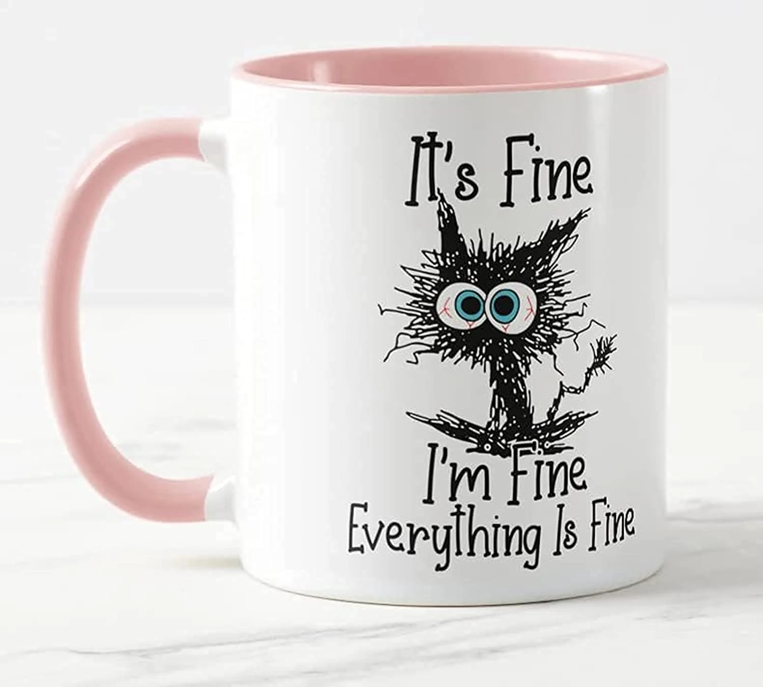 Vixar Its Fine I'm Fine Everything is fine Cat Joke Coloured Mug Cup Gift Birthday Work Office Christmas Tea Coffee (Pink)