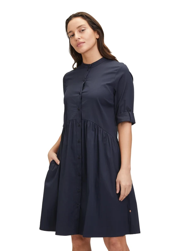 Vera Mont Women's Button Down Shirt Blouse Dress, Blue, 6