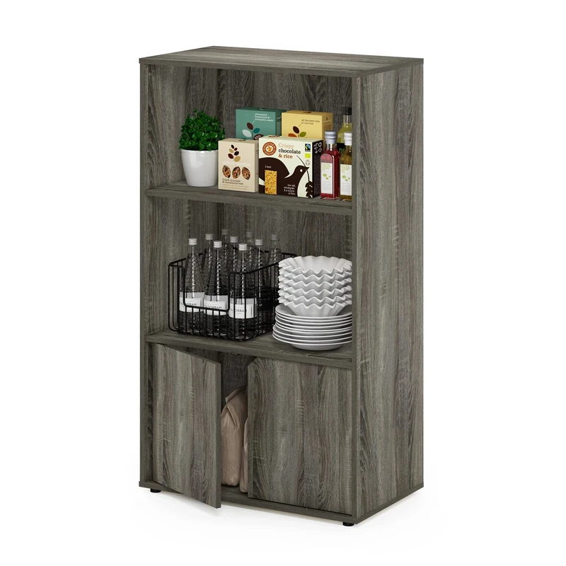 Furinno JAYA Pantry Organizers, 3-Tier Kitchen Cabinet, Coffee Bar, Kitchen Storage with Open Shelves and Closed Cabinet, for Pantry Organizers and Storage, French Oak Grey