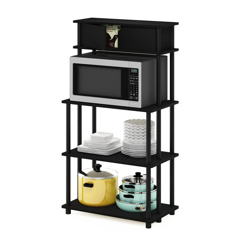 Furinno TURN-N-TUBE Coffee Bar, 5-Tier Bakers Rack, Kitchen Shelves with Top Cabinet, for Pantry Organizers and Storage, Kitchen Organization, Americano
