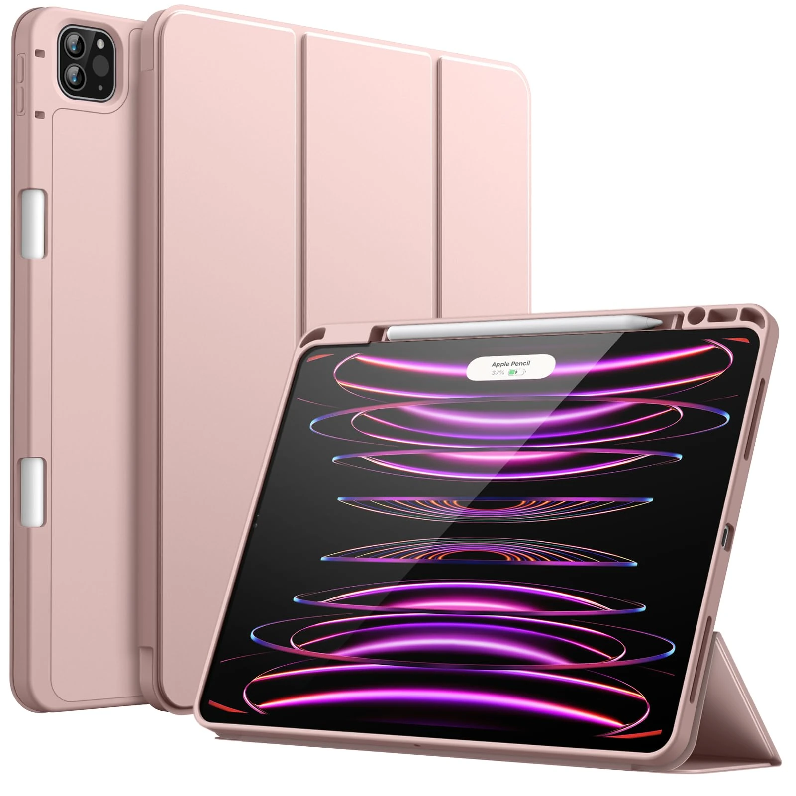 JETech Case for iPad Pro 12.9-Inch (6th/5th Generation, 2022/2021 Model) with Pencil Holder, Support 2nd Pencil Charging, Slim Tablet Cover with Soft TPU Back, Auto Wake/Sleep (Rose Gold)