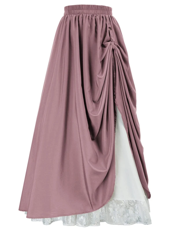 Scarlet Darkness Maxi Long Skirt for Women Double-Layer Victorian Renaissance Skirts, Purple, XL