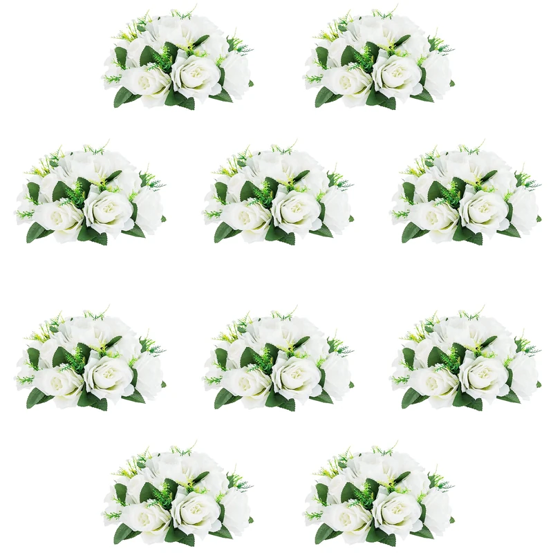 QUTUNI 10Pcs Artificial Rose Balls for Centerpieces (White)