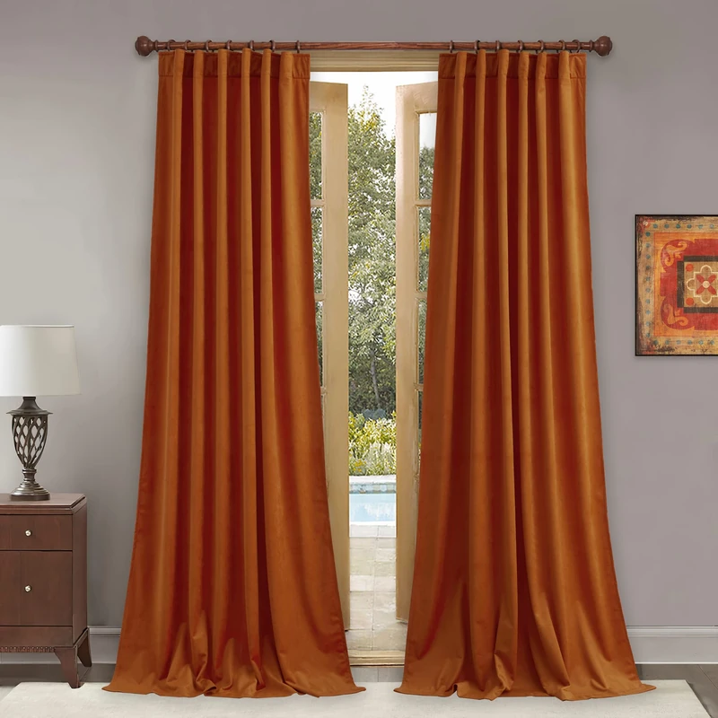 StangH Velvet Curtains 120 inches for High Ceiling Window, Orange Thermal Insulated Light Blocking Home Decor for Living Room, Back Tab, W52 x L120, 2 Panels
