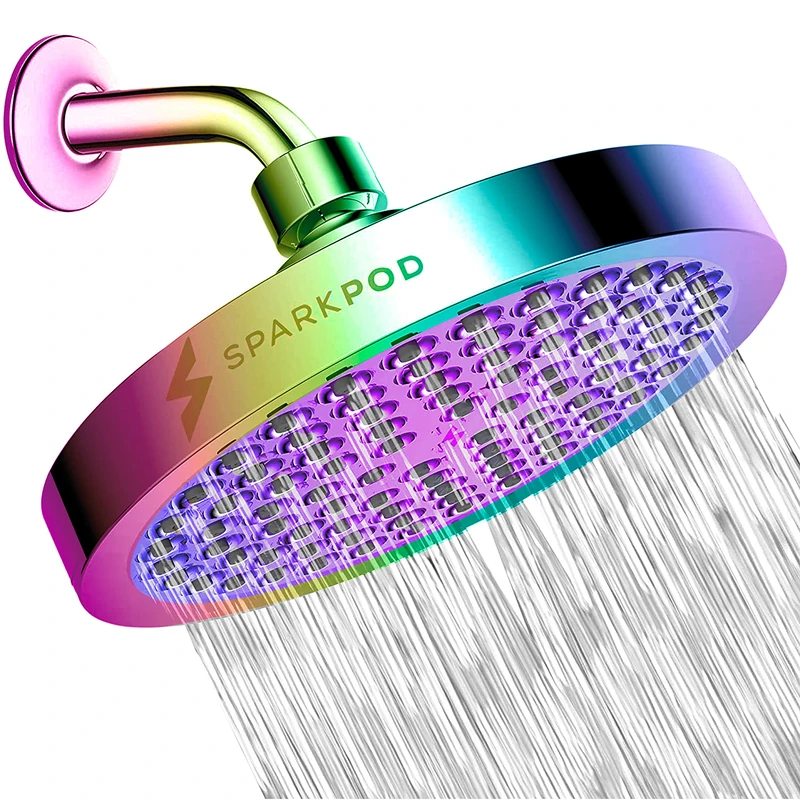 SparkPod Fixed Shower Head - High Pressure Rain - Luxury Modern Look - Easy No-Tool Installation - Perfect Adjustable Replacement for Your Bathroom Shower Heads (15 cm Round, Radiant Rainbow)