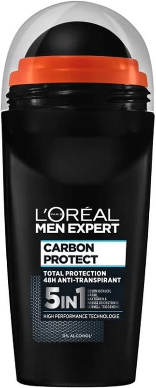 L'Oréal Men Expert Deodorant for Men, 5-in-1 Roll-On Deodorant Against Odours, Moisture, Bacteria and White Residues for up to 48 Hours Freshness, Carbon Protect - 1 x 50 ml