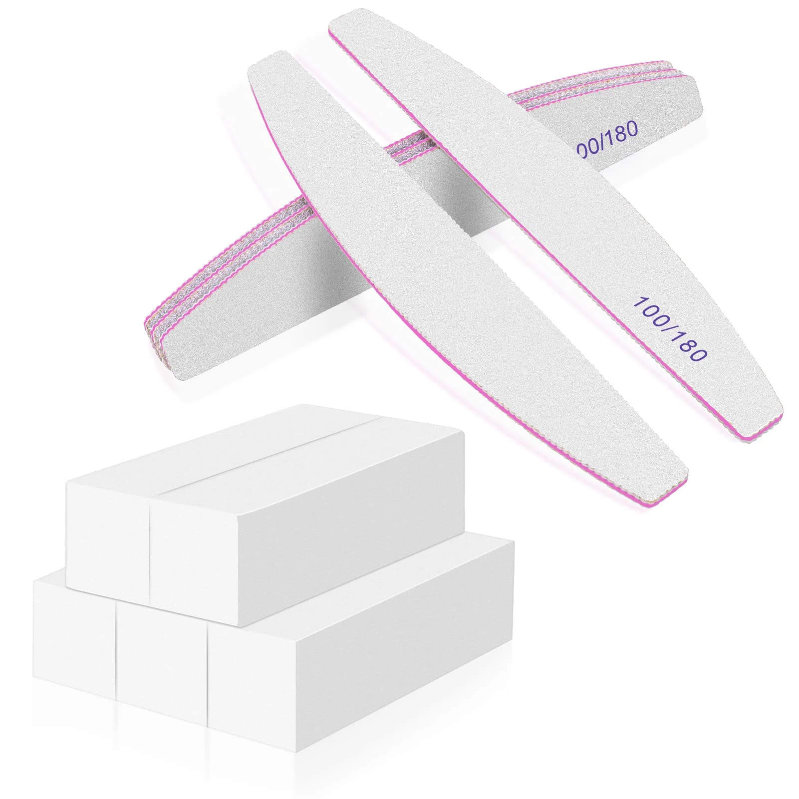 FRIUSATE 10 Pieces White Nail Buffer Block with Nail Files Nail File Sanding Blocks Smoothing Shaping and Buffing for Natural Acrylic and Gel Nails