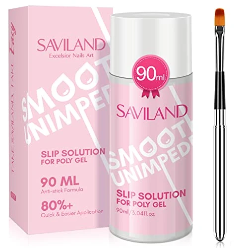 Saviland Slip Solution Nail Kit - 90ml Poly Nail Gel Nail Extension Clear Slip Solution Anti-stick Tools with Nail Art Brush Kit for Poly Extension Nails Shaping
