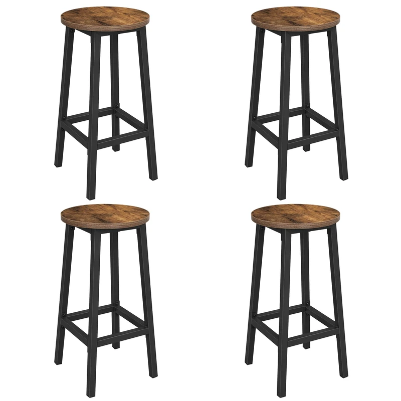VASAGLE Bar Stools Set of 4, Kitchen Stools, Bar Chairs with Metal Frame and Footrest, Easy to Assemble, for Kitchen, Living Room, Dining Room, Rustic Brown and Black LBC232B01