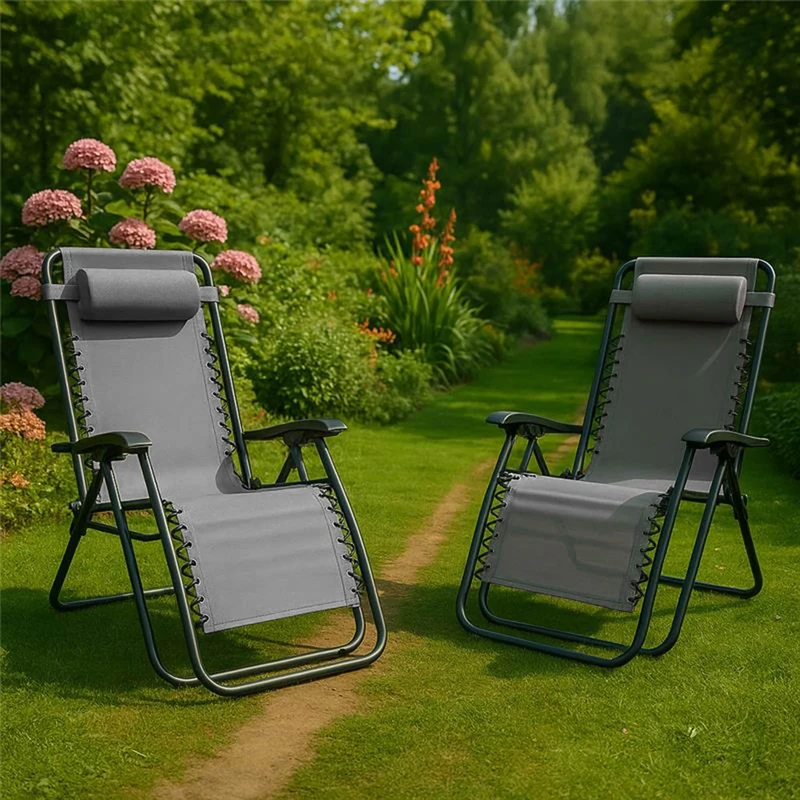 Garden Vida 2 Pack Zero Gravity Chairs Sun Loungers Outdoor Patio Recliner Weightless Feel Seat Weather Resistant Steel (Grey) (UKFR Certified)