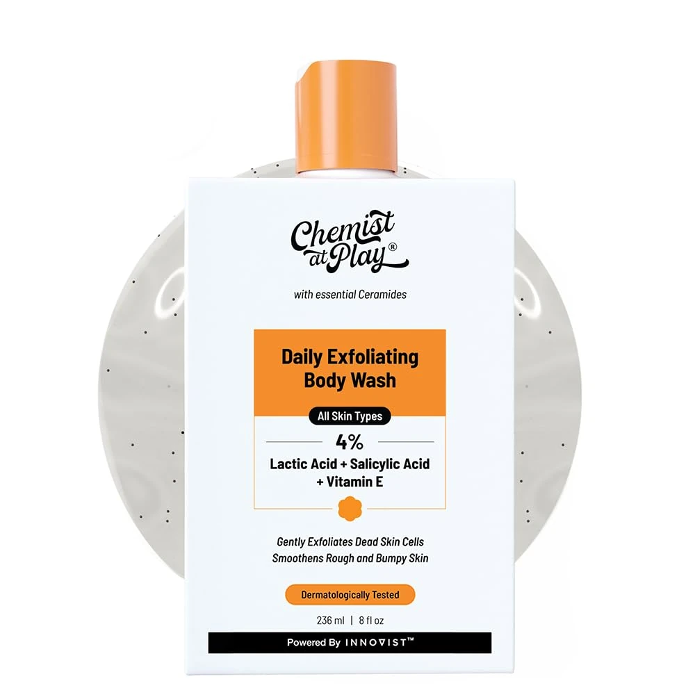 Chemist at Play Body Wash Exfoliating for Dry Rough Bumpy Strawberry Skin with 1% Salicylic Acid 2% Lactic Acid and Ceramides for Men and Women | 236 ml