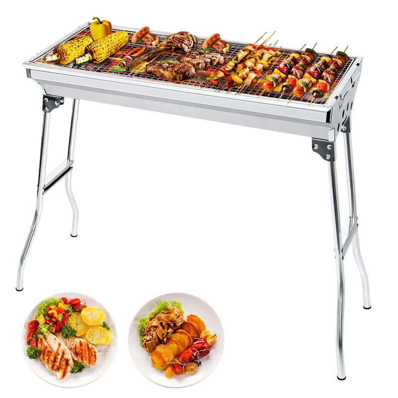 AGM Charcoal Barbecue Camping Grill - Portable Folding Grill for 5-10 People - Non-Slip Feet - 68 x 32 x 73 cm