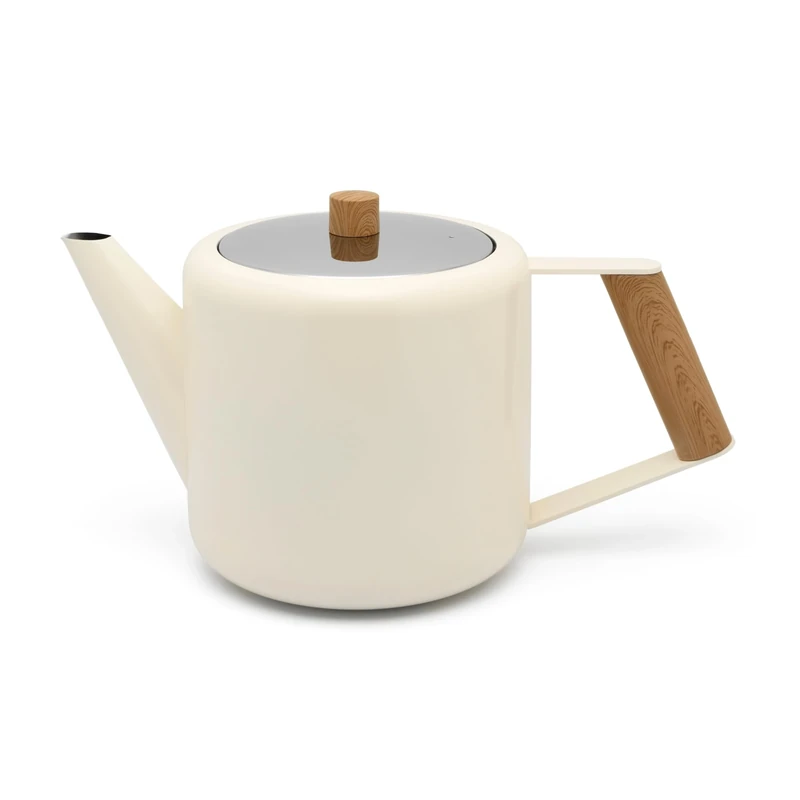 Double-Walled Cream/White Stainless Steel Teapot 1.1 Litre - Insulating Jug for Longer Tea Enjoyment