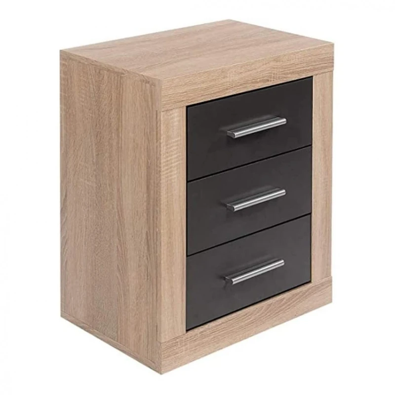 LIQUIDATOR Lara Model Bedside Table, 3 Drawers, Colour: Cambrian Graphite (Black) Bedside Table, Dimensions: 60 cm (H) x 50 cm (W) x 34.5 cm (D). - Image 1