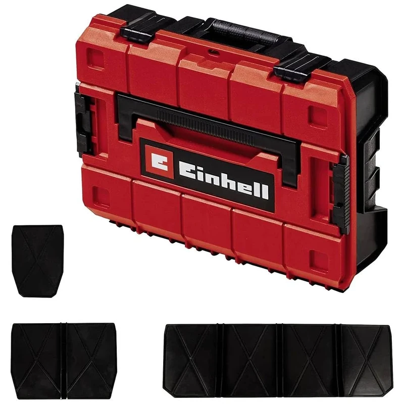 Einhell E-Case S-F System Case for Universal Storage of Tools 44 x 32 x 13 cm External Dimensions Maximum Load 25 kg Splashproof Stackable Includes 9 Plastic Compartments