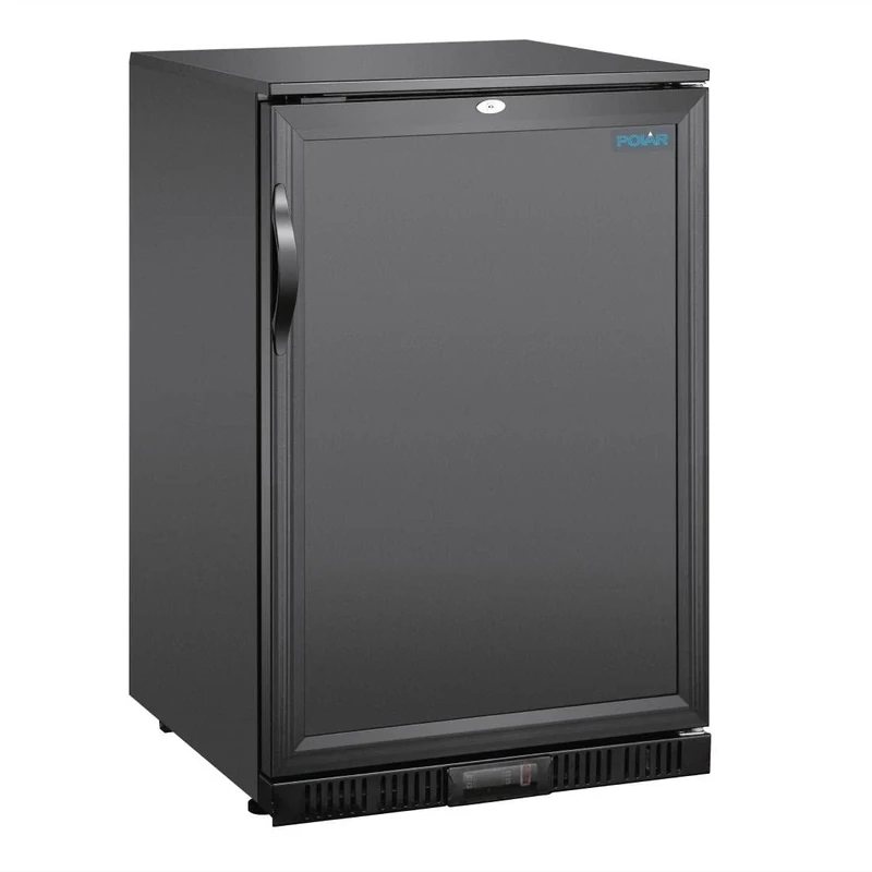 Polar Refrigeration G-series 180W Single Door Back Bar Cooler Fridge 128 Litre, Black, 2°C to 8°C, 850(H)x600(W)x520(D)mm, Solid Lockable Door, 2 Shelves, Energy Rating A | GE997