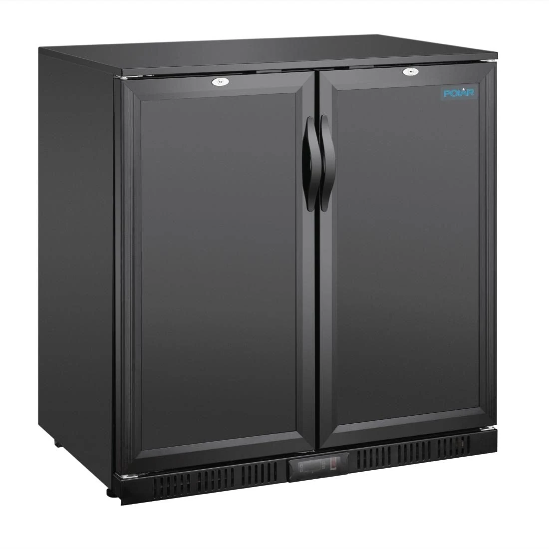 Polar Refrigeration G-series 230W Double Door Back Bar Cooler Fridge 198 Litre, Black, 2°C to 8°C, 850(H)x900(W)x520(D)mm, Solid Lockable Doors, 4 Shelves, Energy Rating A | GE998