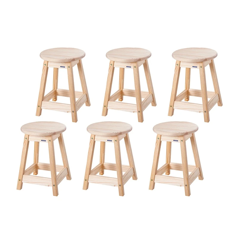 Tramontina 6 Pcs. Natural Pine Wood Stools Ø33 x 46.5 cm (6, 46.5 cm)