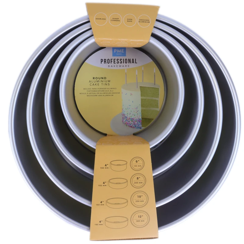 PME Round Cake Pan Set - 4 Inch Deep - 6, 8, 10, 12 Inch - 4 Pack
