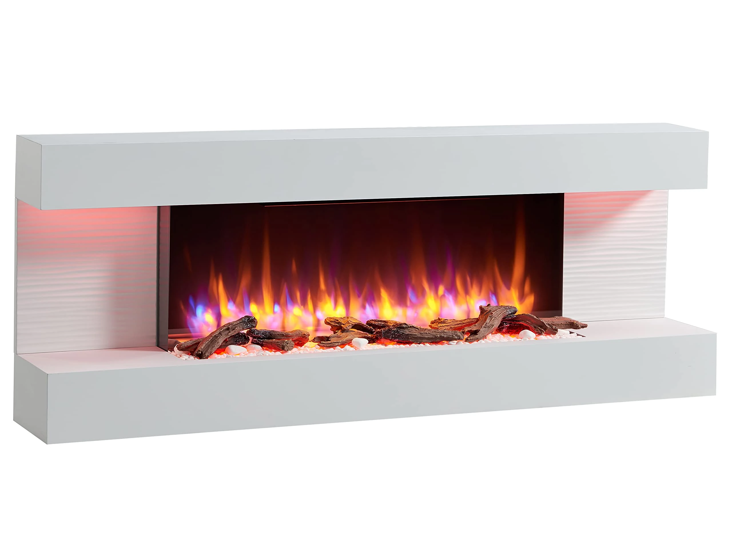 FLAMME Kingston Wall Mounted Fireplace up to 60" with 3 Flame Colours and 13 Mood Lighting Options (60" WHITE)