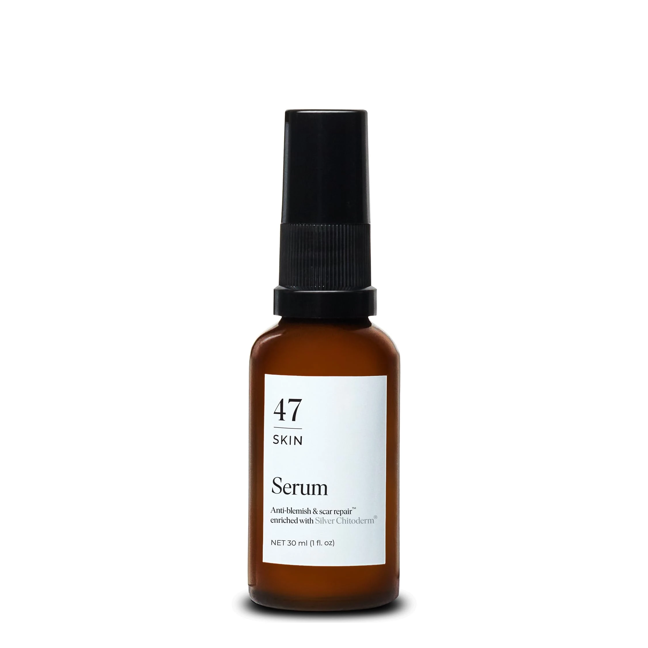 47 Skin | Hydrating Face Serum with Silver Chitoderm for ALL Skin Types | Clears Acne, Prevents & Heals Breakouts & Blemishes, Repairs Scars | Moisturises and Nourishes For Smooth Skin | 30ml