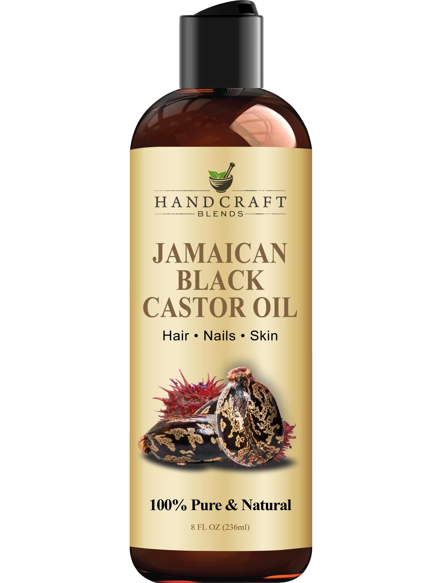 Handcraft Blends Jamaican Black Castor Oil - 236 ml - 100% Pure and Natural - Premium Grade Carrier Oil for Hair Growth, Eyelashes and Eyebrows - Hair and Body - Expeller-Pressed & Hexane-Free