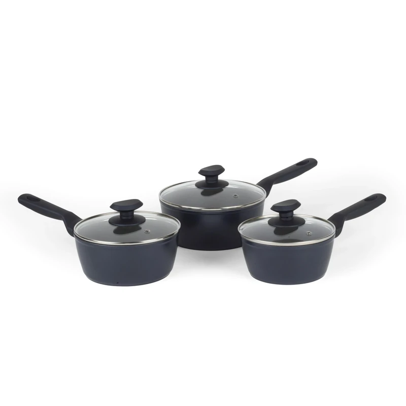Progress BW11022EU7 AeroTech 3 Piece Saucepan Set, 16/18/20 cm Pans, Corrosion Resistant, Forged Aluminium, Non-Stick, PFOA Free, Soft-Touch Handles, for All Hobs, Dishwasher/Metal Utensil Safe, Navy - Image 1