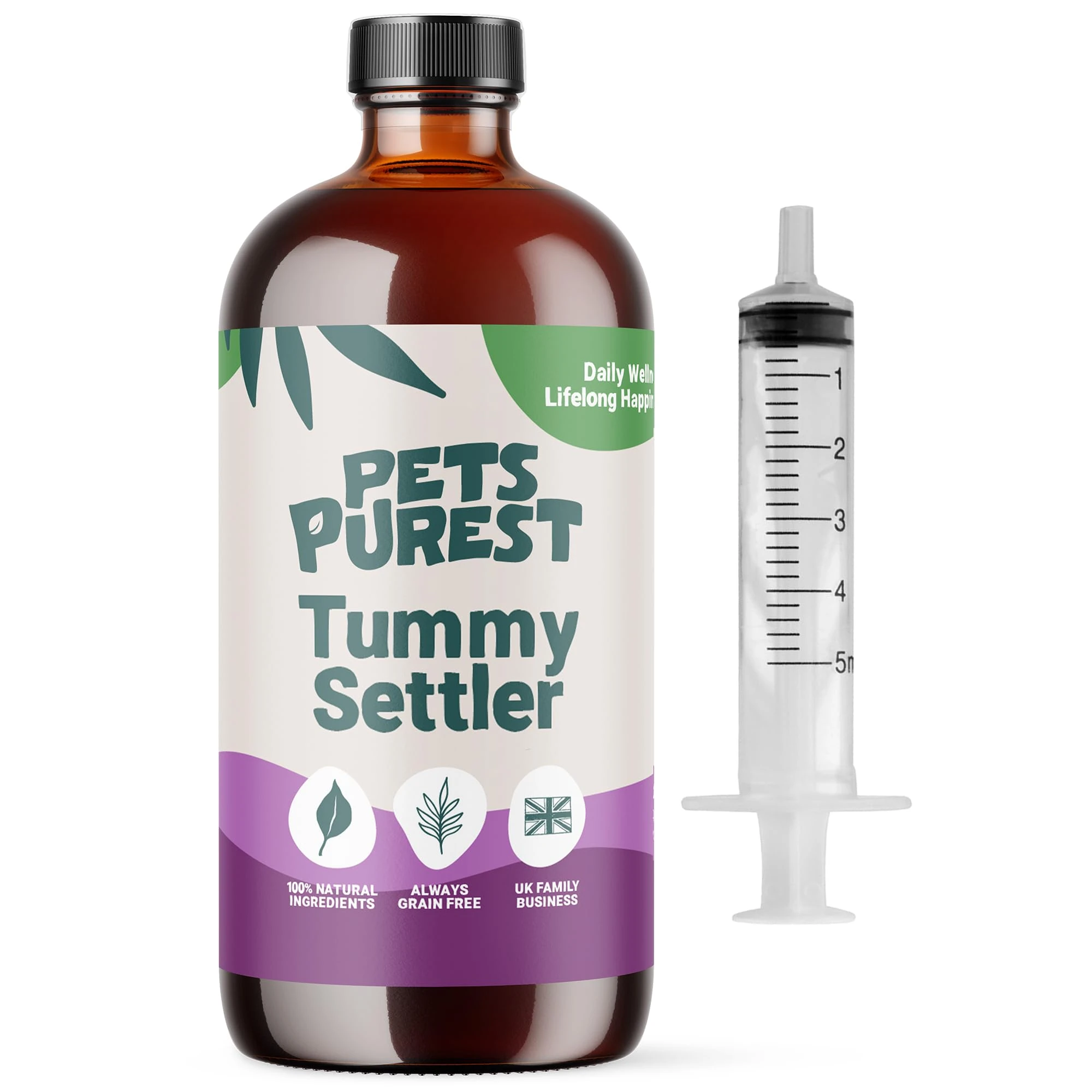 Pets Purest Tummy Settler for Dogs, Cats & Pets - 100% Natural Fast Acting Relief for Digestion, Diarrhoea, Constipation & More - Liquid Paste Digestive Supplement with Easy Syringe - 250 ml