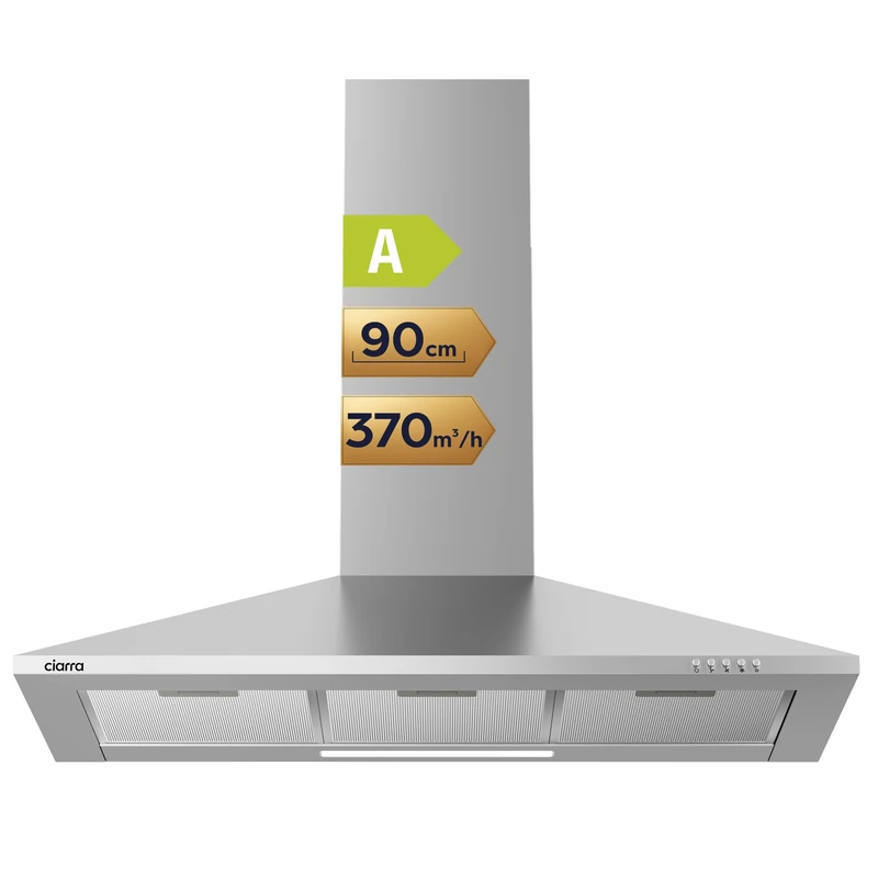CIARRA CAS9201A 90cm Wall-Mounted Cooker Hoods Class A Stainless Steel Chimney Hood Recirculating&Ducting Kitchen Ventilation Extractor Fan