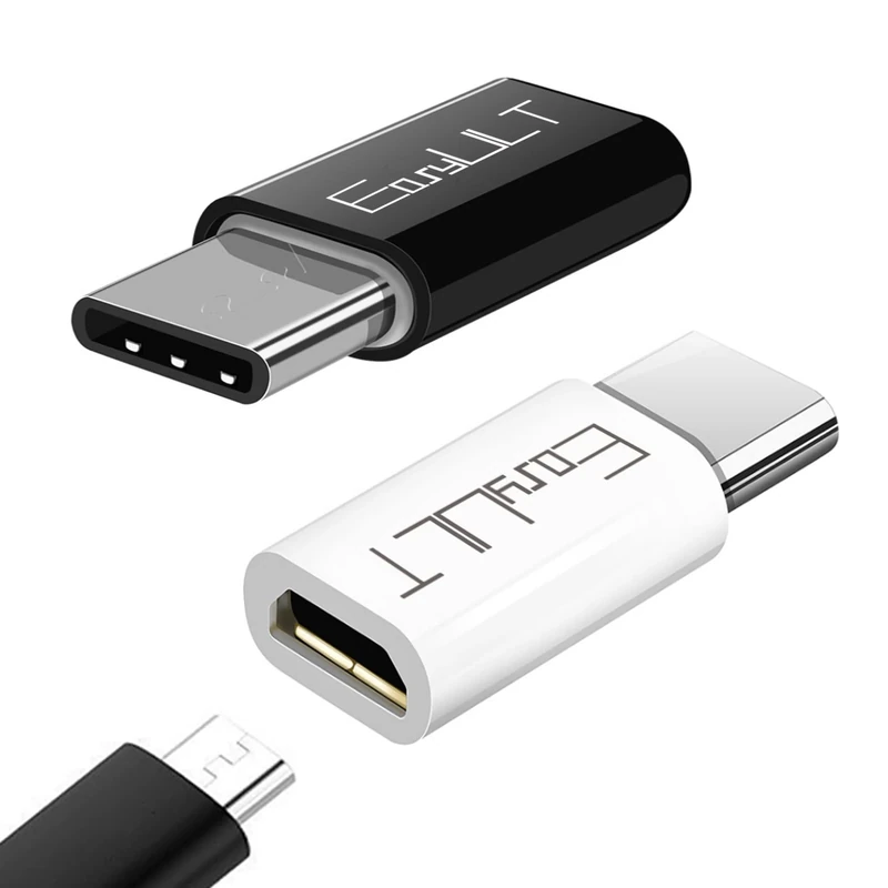 EasyULT USB C to Micro USB Adapter 2 Pack, USB Type C (Male) to Micro USB (Female), Type C to Micro USB Converter, Compatible with Galaxy S10 + / S9, MacBook, Huawei P10 Plus and More(Black + White)
