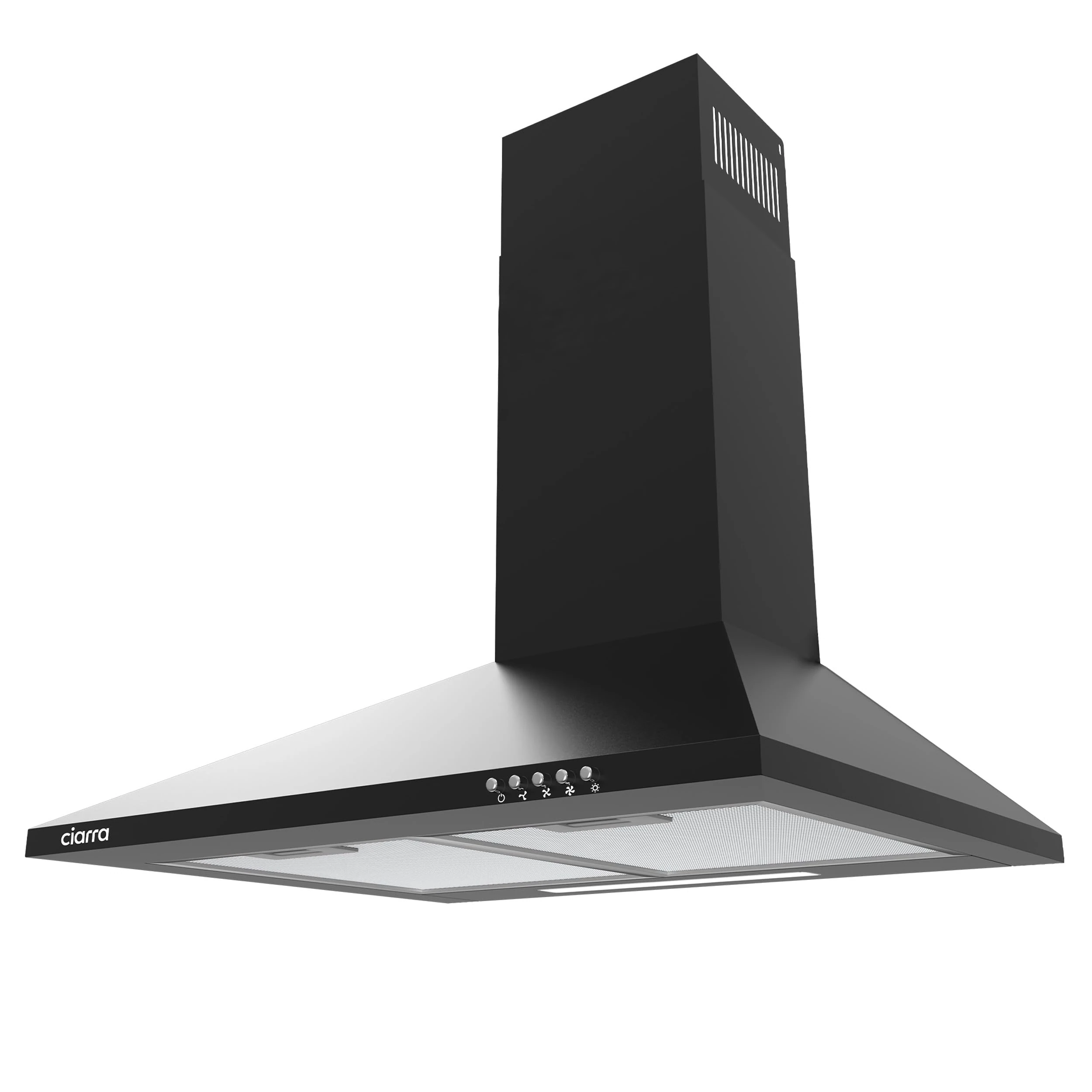 CIARRA CAB6201A Cooker Hood Black Chimney Range Hood 600mm Recirculating Duct Kitchen Ventilation Extractor Fan