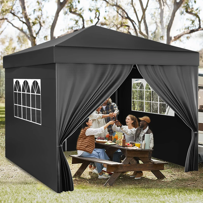 YITAHOME 3x3Meter Outdoor Pop Up Gazebo with Sides and Windows, Waterproof Folding Garden Canopy All Seasons Camping Gazebo Anti-UV with Adjustable Height Stakes Rope Carry & Weight Bags
