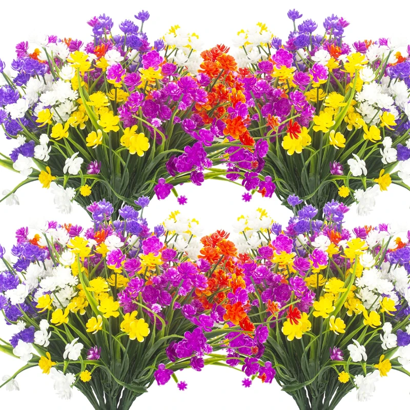 Grunyia Artificial Flowers, 20 Bundles Outdoor Fake Flowers for Decoration UV Resistant Faux Plastic Plants Garden Porch Window Box Décor (Mix)