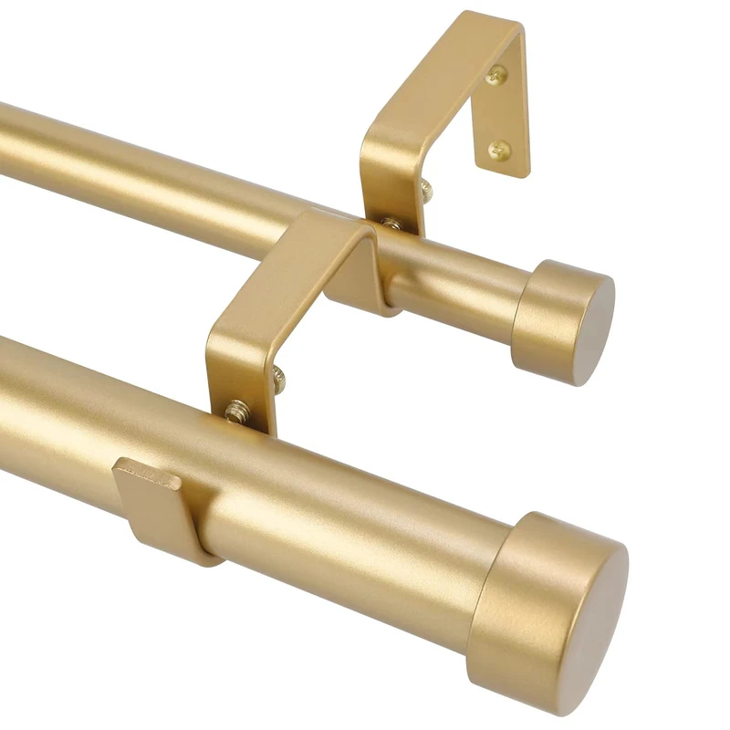 OLV Gold Double Curtain Rods 36 to 72 Inch(3-6ft),1'' Window Telescoping Drapery Rod With End Cap Design Finials