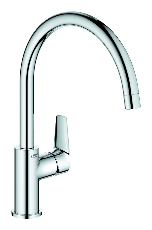 GROHE Start Edge – Single Lever Kitchen Sink Mixer Tap (High C-Spout, 360˚ Swivel Range, 28 mm Ceramic Cartridge, Tails 3/8 Inch, Min. Recommended Pressure 1.0 bar), Easy to Install, Chrome, 30529001