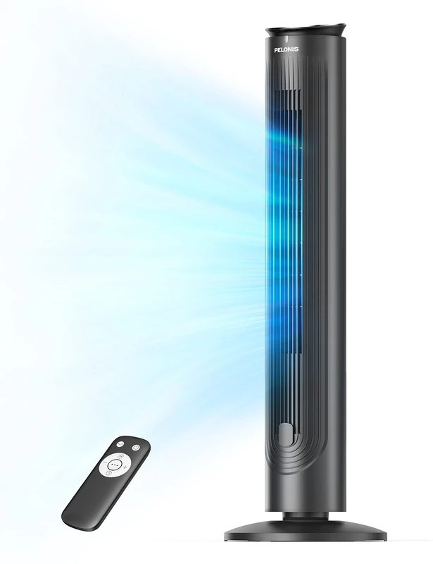 PELONIS 42-Inch Tower Fan, Standing Fan with Remote, Quiet Bladeless Cooling with 5 Speeds and 9-Hour Timer, Oscillating Electric Fan with LED Display, Floor for Bedroom Home