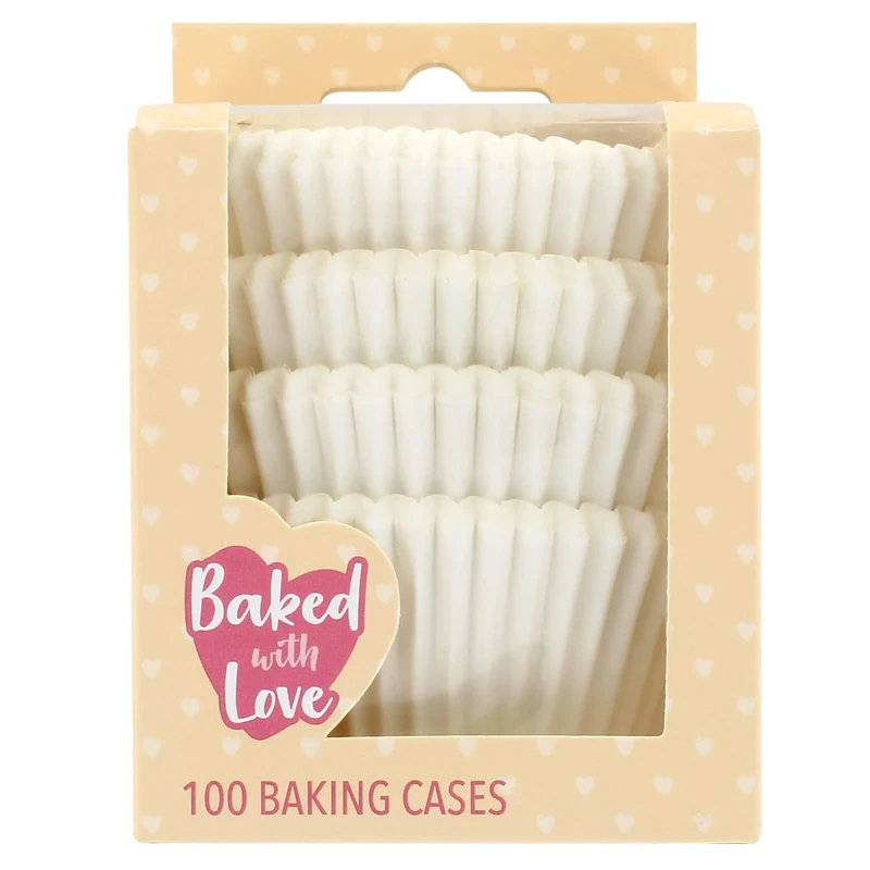 Baked with Love White Cupcake Cases, Baking Cups, Greaseproof Paper Cases for Muffins and Cupcakes, Pack of 100, 50541