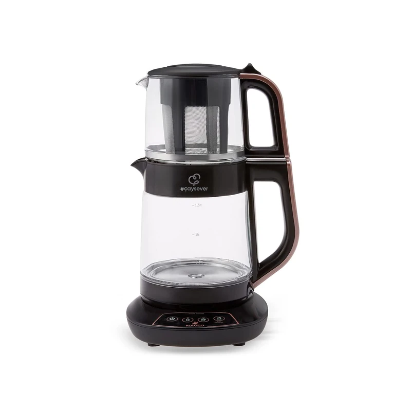 Karaca Caysever 1700W Rose Gold Steel Talking Tea Maker, Traditional Turkish Teapot