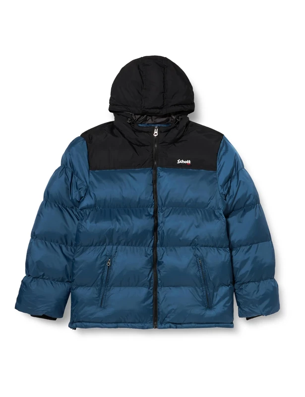 Schott NYC UTAH2 Down Jacket with Hood and Inlay Shoulder, Steel Blue, S for Adult